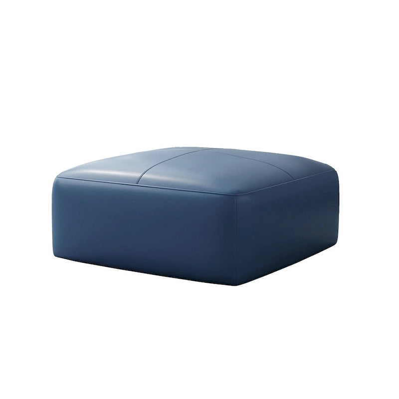 Square Leather-Top Ottoman with Wood Frame