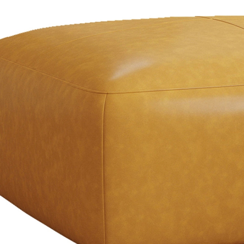 Square Leather-Top Ottoman with Wood Frame