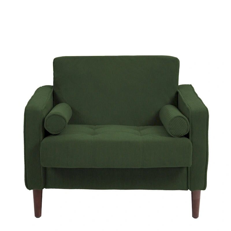 Upholstered Accent Chair with Corduroy Fabric and Wooden Legs