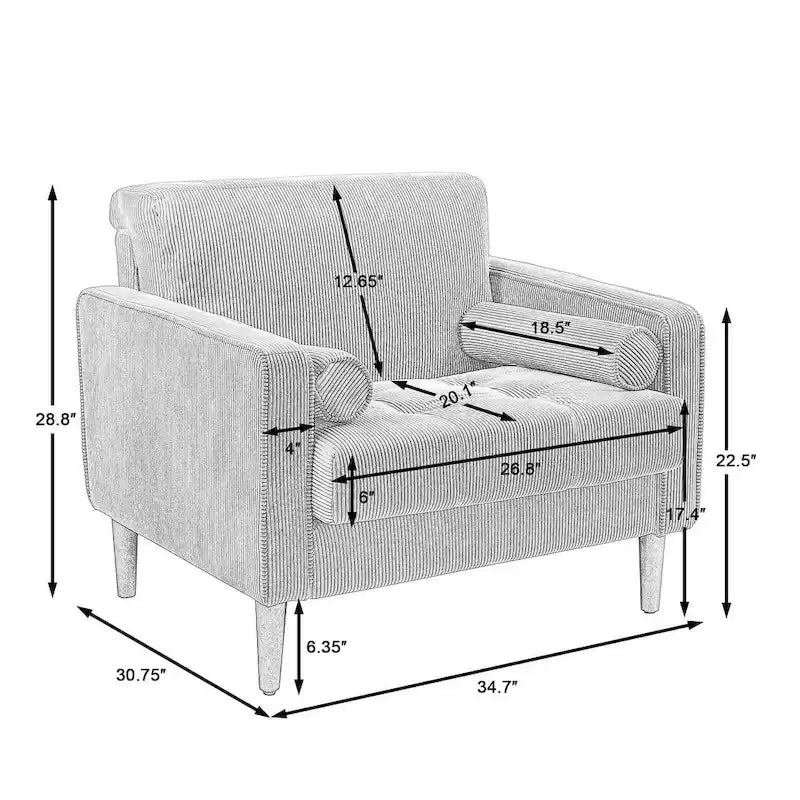 Upholstered Accent Chair with Corduroy Fabric and Wooden Legs