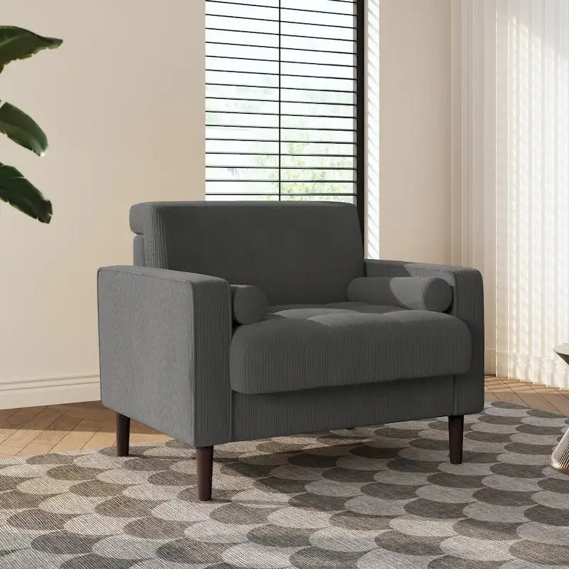 Upholstered Accent Chair with Corduroy Fabric and Wooden Legs