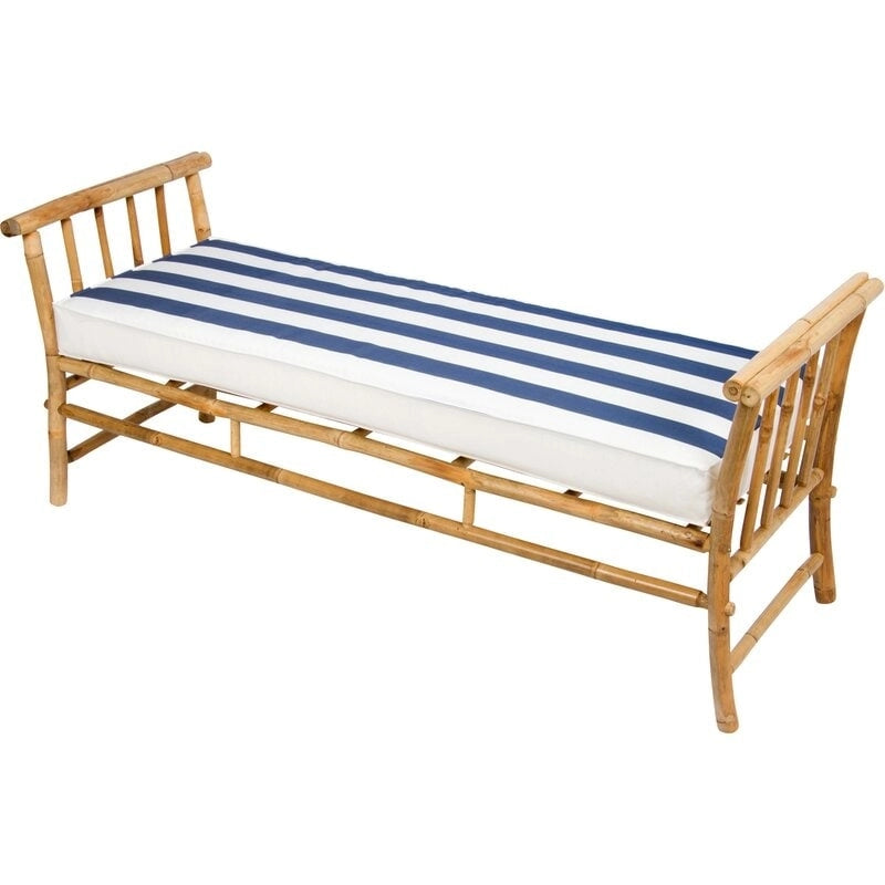 Bamboo Bench with Striped Cushions