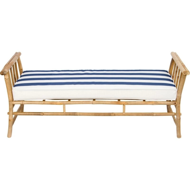 Bamboo Bench with Striped Cushions