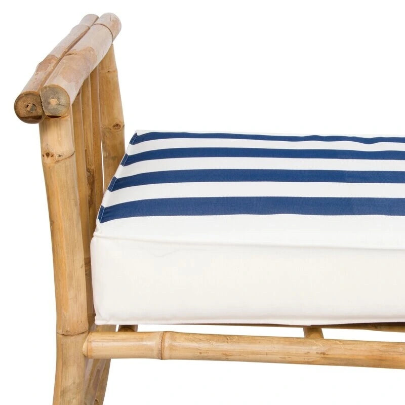Bamboo Bench with Striped Cushions