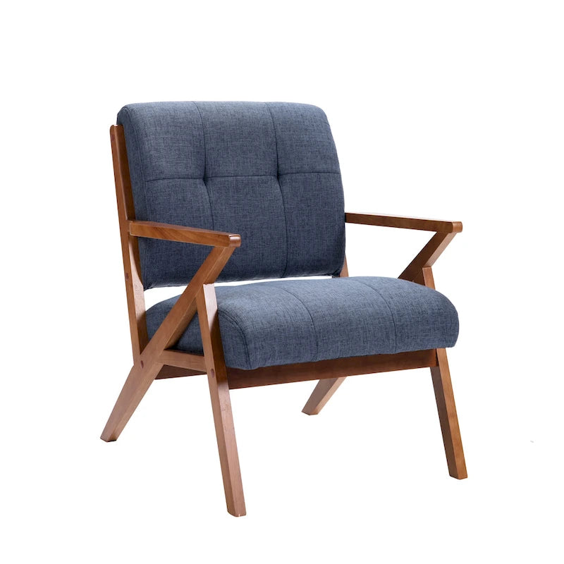 Tufted Fabric Accent Chair with Wooden Legs and Armrests