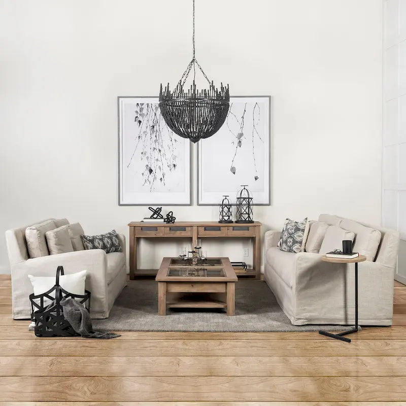 Beige Slipcover Two Seater Sofa