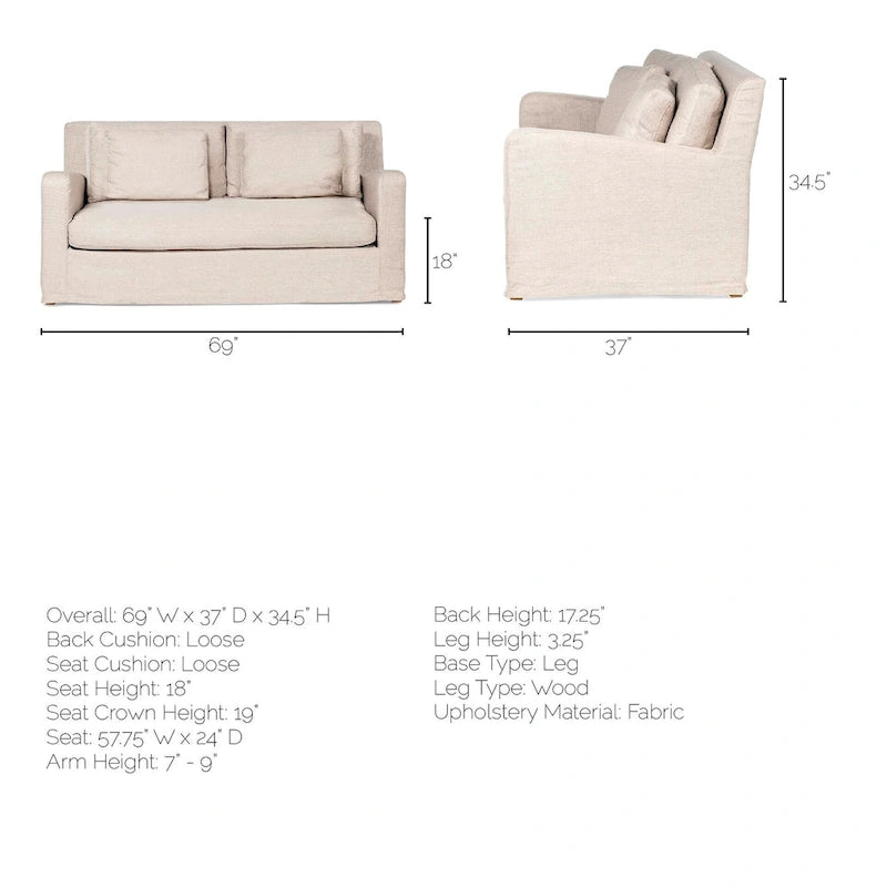 Beige Slipcover Two Seater Sofa