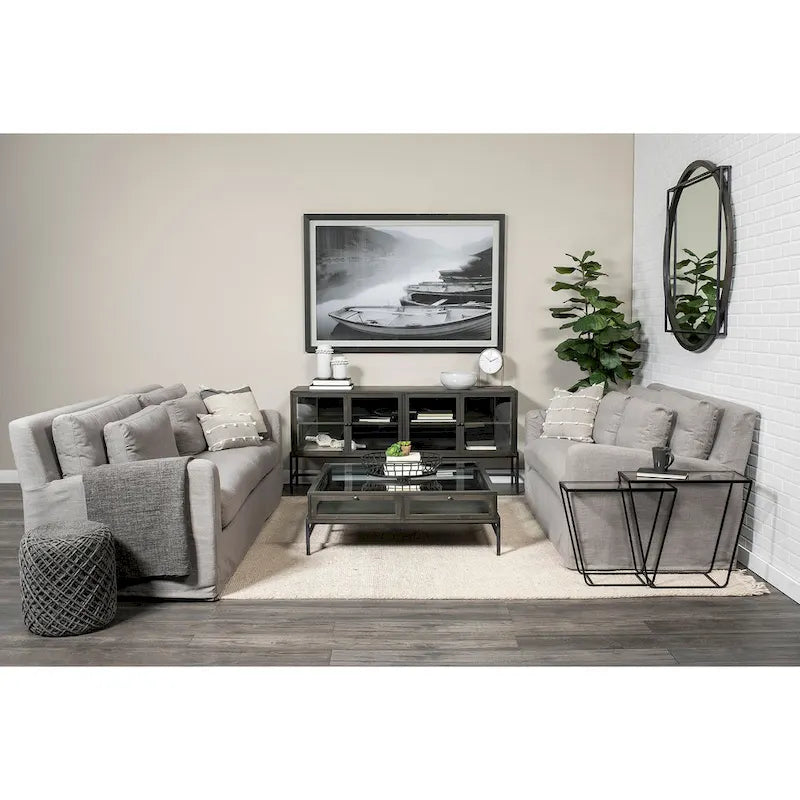 Beige Slipcover Two Seater Sofa