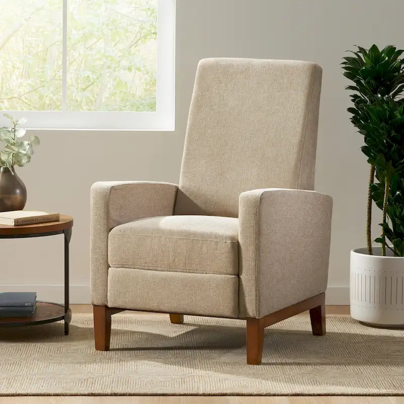 Upholstered Push-Back Recliner Chair with Rubberwood Legs