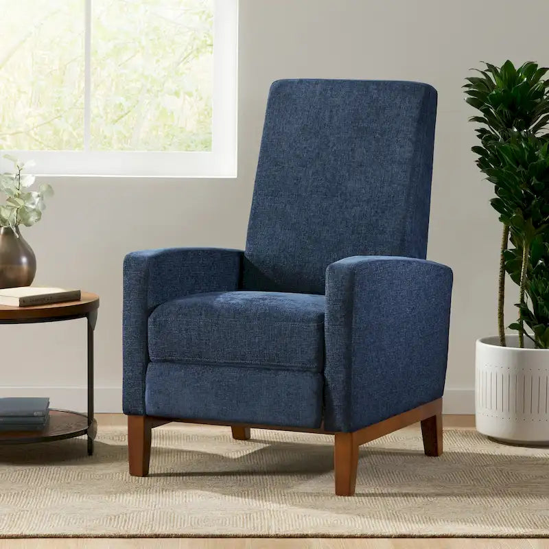 Upholstered Push-Back Recliner Chair with Rubberwood Legs