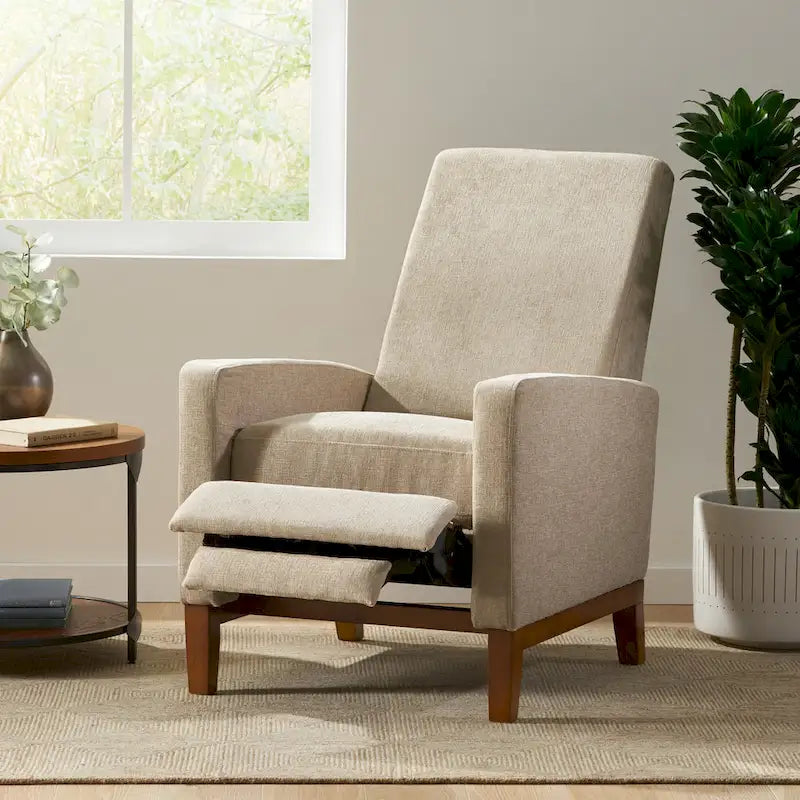 Upholstered Push-Back Recliner Chair with Rubberwood Legs