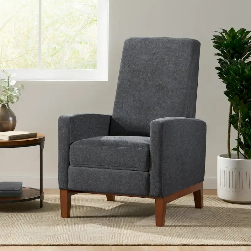 Upholstered Push-Back Recliner Chair with Rubberwood Legs