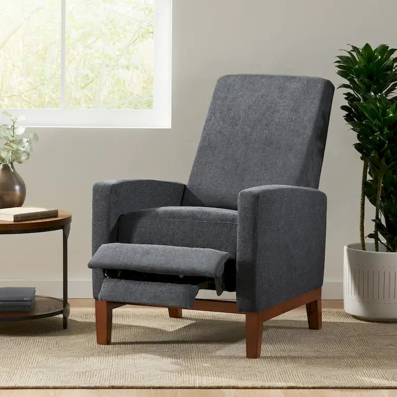 Upholstered Push-Back Recliner Chair with Rubberwood Legs