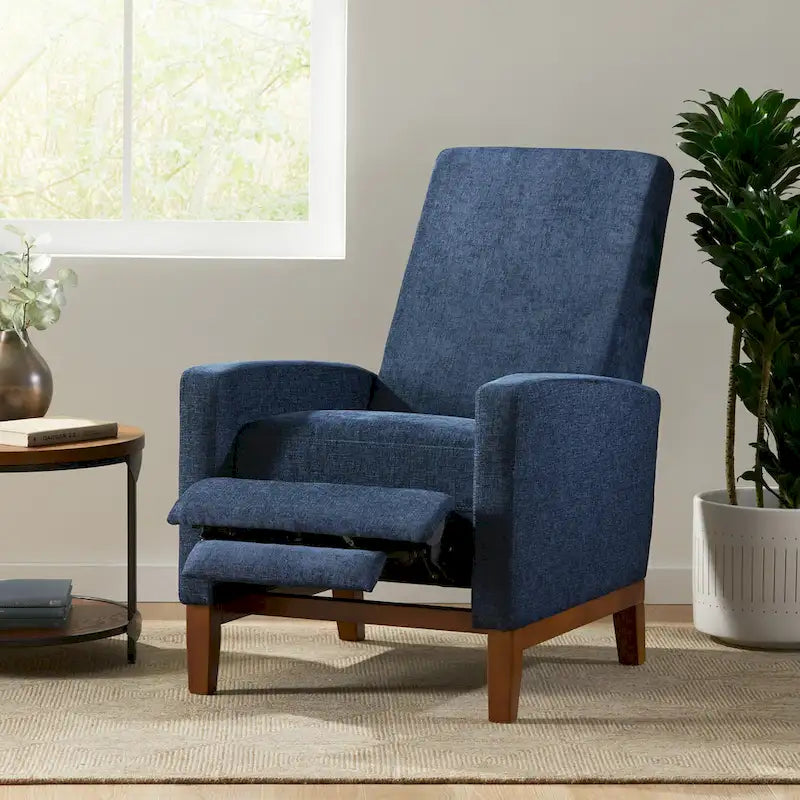 Upholstered Push-Back Recliner Chair with Rubberwood Legs