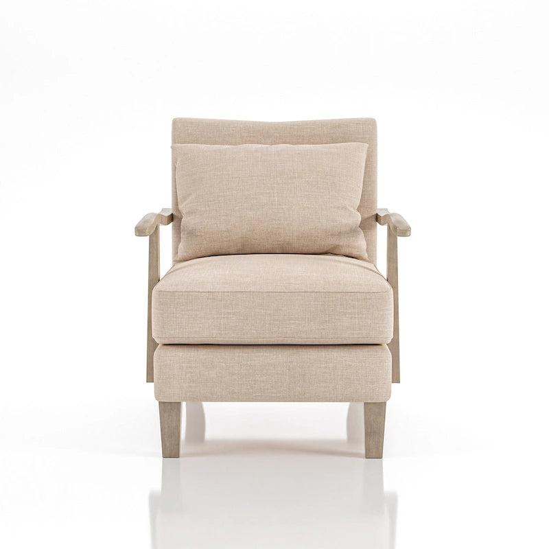 Contemporary Beige Fabric & Vinyl Accent Chair