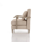 Contemporary Beige Fabric & Vinyl Accent Chair
