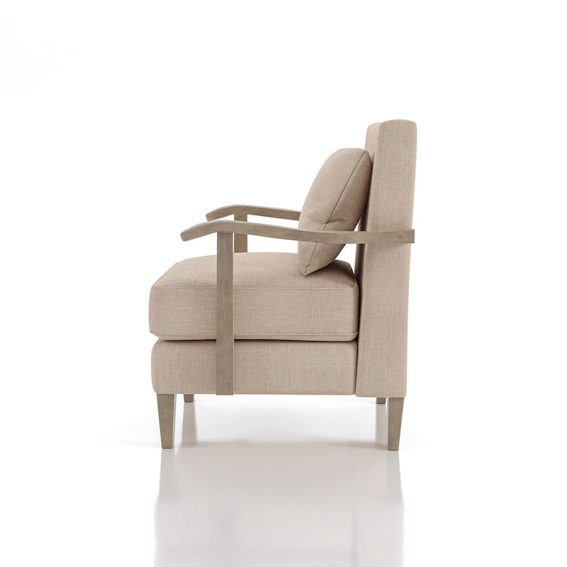 Contemporary Beige Fabric & Vinyl Accent Chair