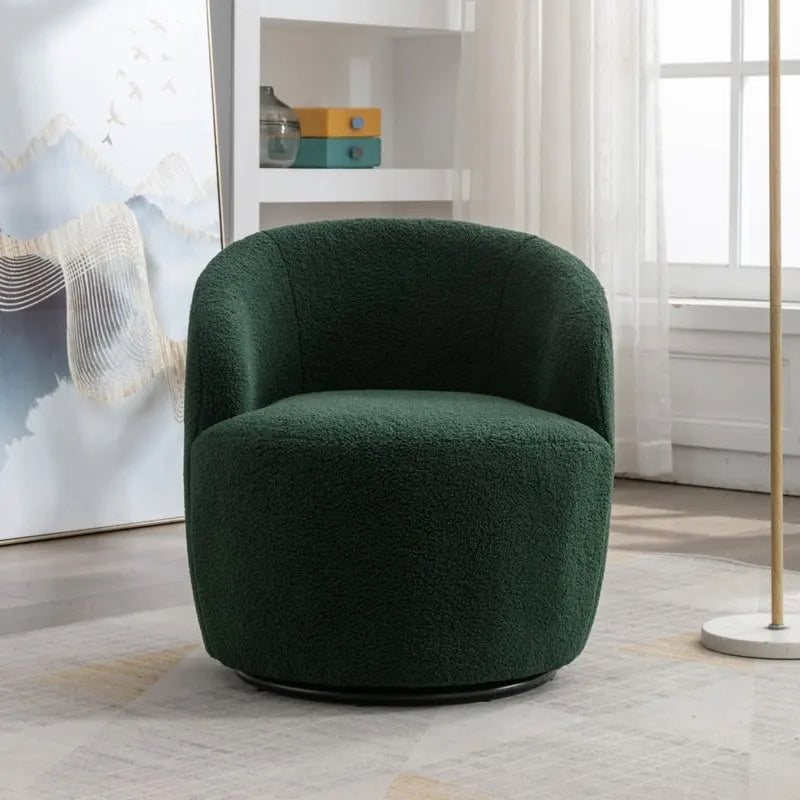 360° Swivel Accent Barrel Chair – Upholstered with Metal Swivel Base