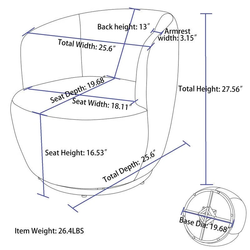 360° Swivel Accent Barrel Chair – Upholstered with Metal Swivel Base