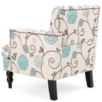 Floral Fabric Tufted Club Chair with Turned Wood Legs