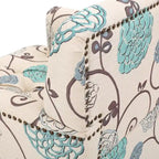 Floral Fabric Tufted Club Chair with Turned Wood Legs