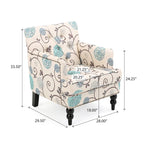 Floral Fabric Tufted Club Chair with Turned Wood Legs