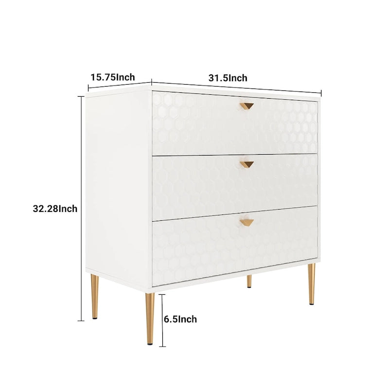 3-Drawer Dresser Chest with Metal Legs