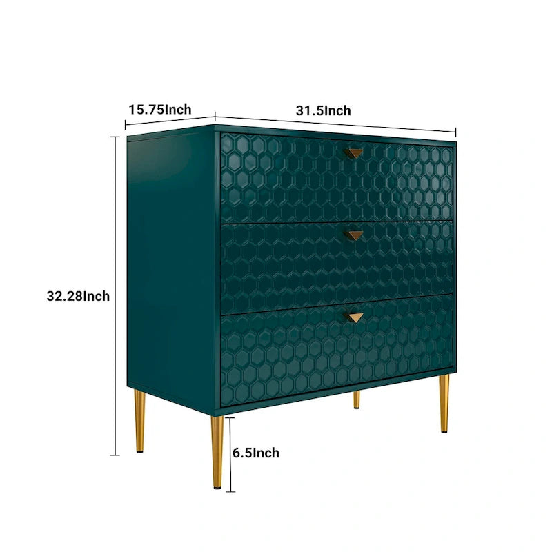 3-Drawer Dresser Chest with Metal Legs