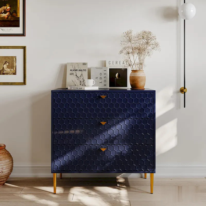 3-Drawer Dresser Chest with Metal Legs