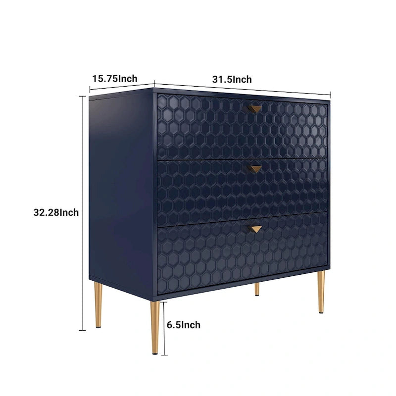 3-Drawer Dresser Chest with Metal Legs