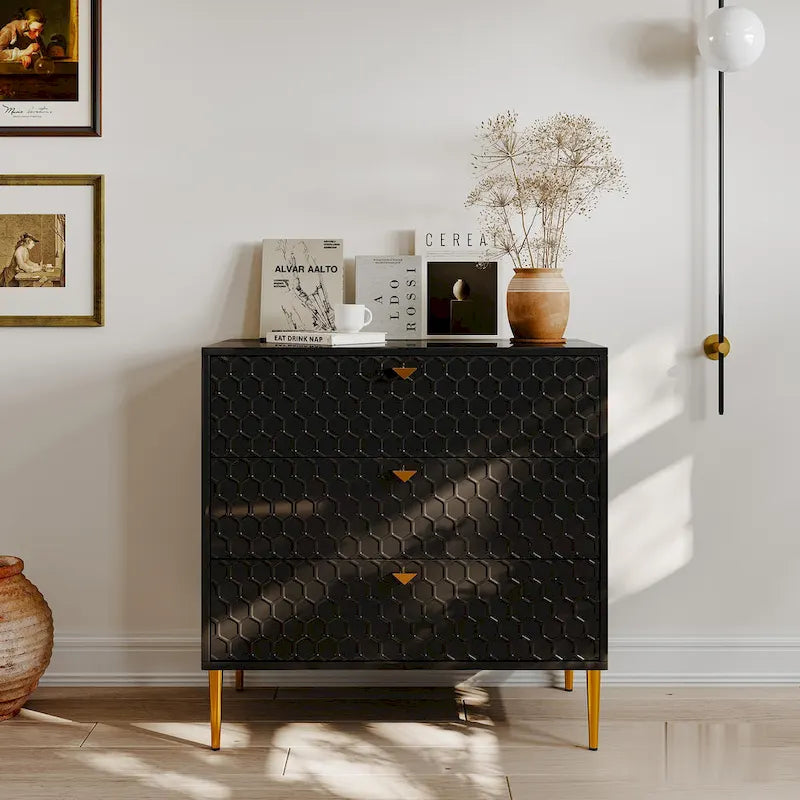 3-Drawer Dresser Chest with Metal Legs