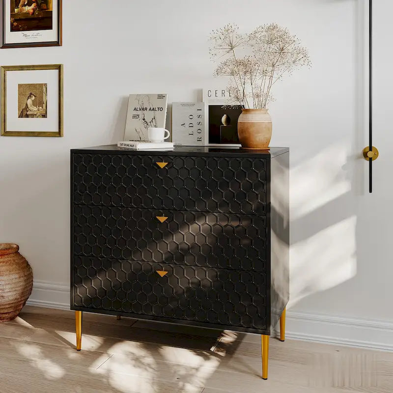 3-Drawer Dresser Chest with Metal Legs