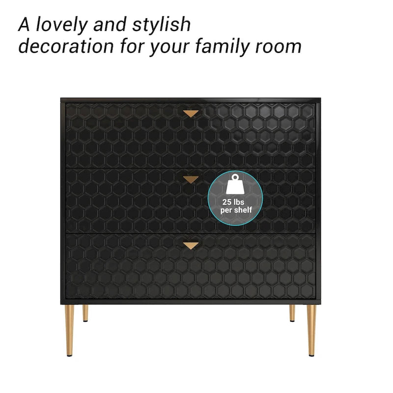 3-Drawer Dresser Chest with Metal Legs