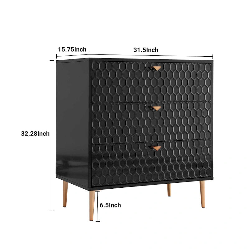 3-Drawer Dresser Chest with Metal Legs
