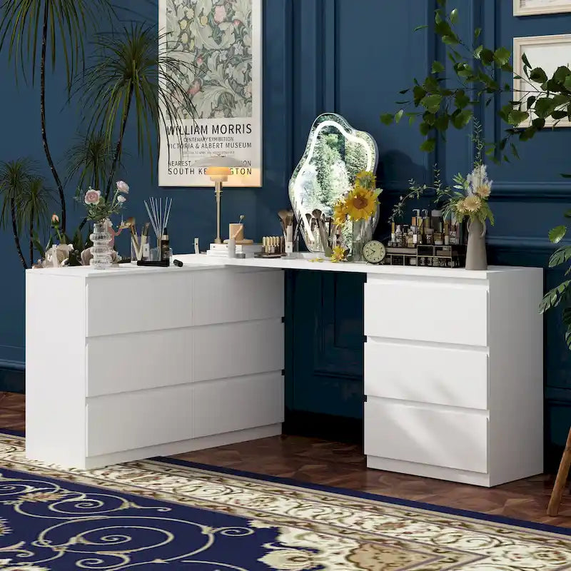 9-Drawer White Storage Unit with Extendable Top