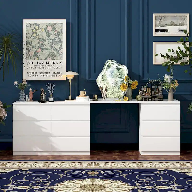 9-Drawer White Storage Unit with Extendable Top