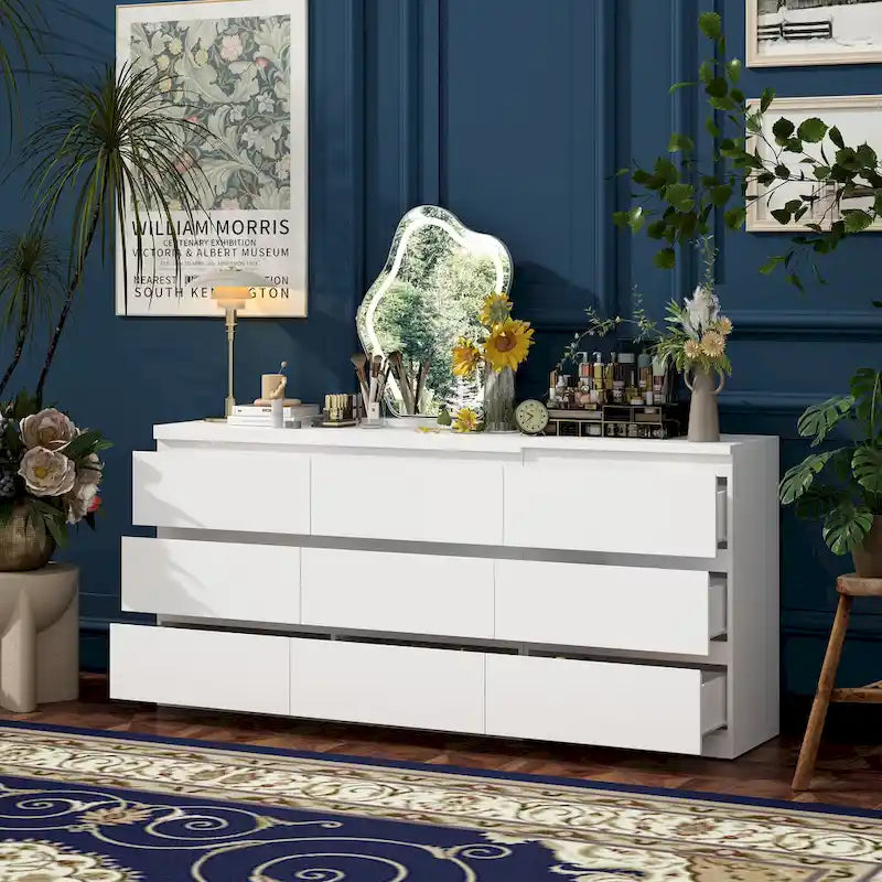 9-Drawer White Storage Unit with Extendable Top