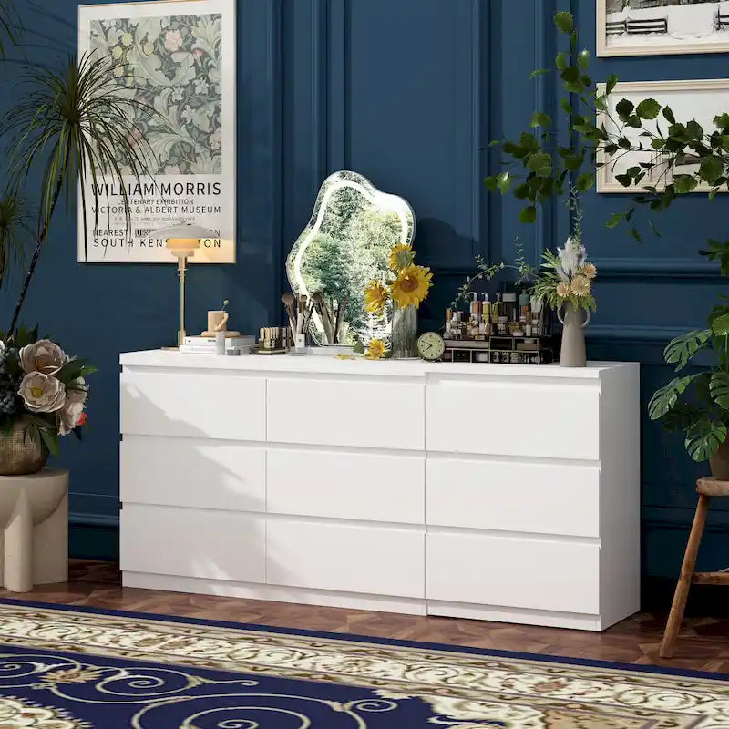 9-Drawer White Storage Unit with Extendable Top