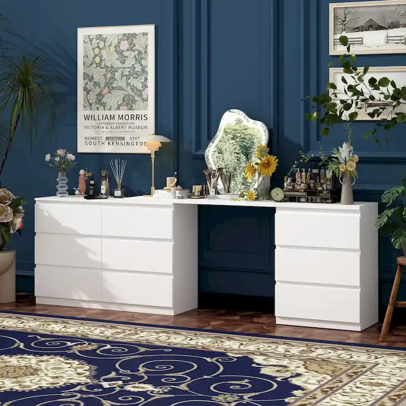 9-Drawer White Storage Unit with Extendable Top