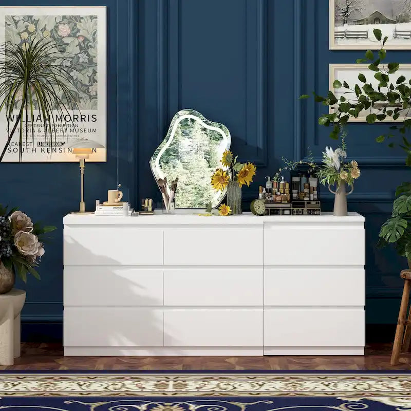 9-Drawer White Storage Unit with Extendable Top
