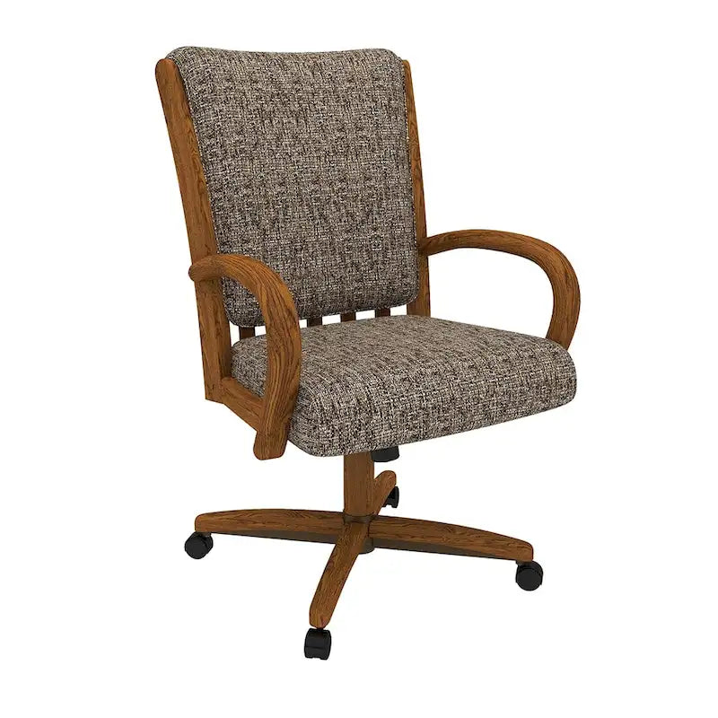 Upholstered Caster Dining Chair with Swivel Tilt – Chestnut Finish