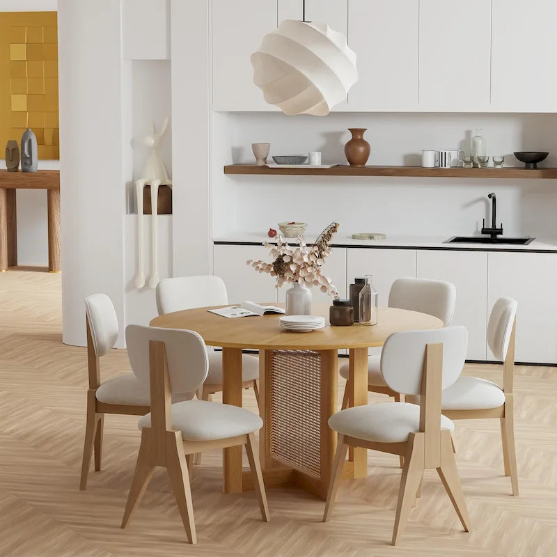 Solid Wood 52-Inch Round Dining Table for 6