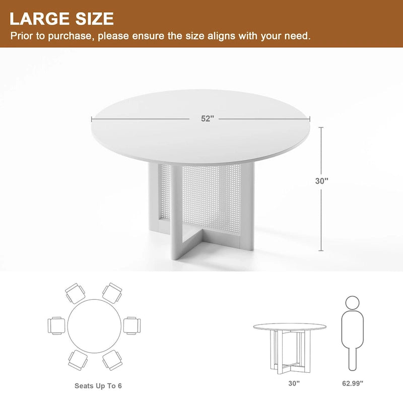 Solid Wood 52-Inch Round Dining Table for 6