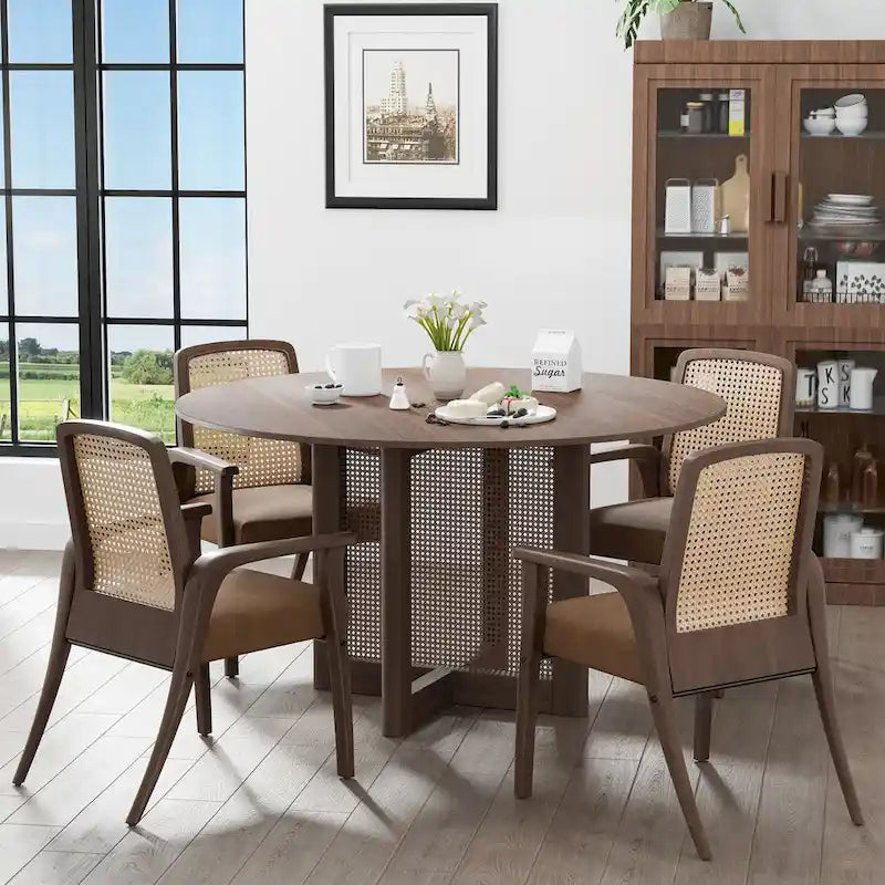 Solid Wood 52-Inch Round Dining Table for 6