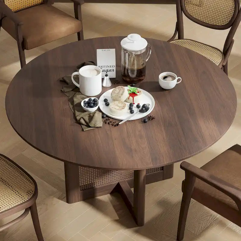 Solid Wood 52-Inch Round Dining Table for 6