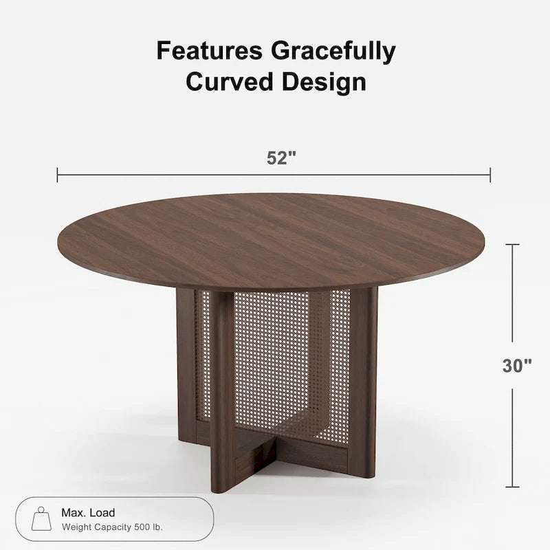 Solid Wood 52-Inch Round Dining Table for 6