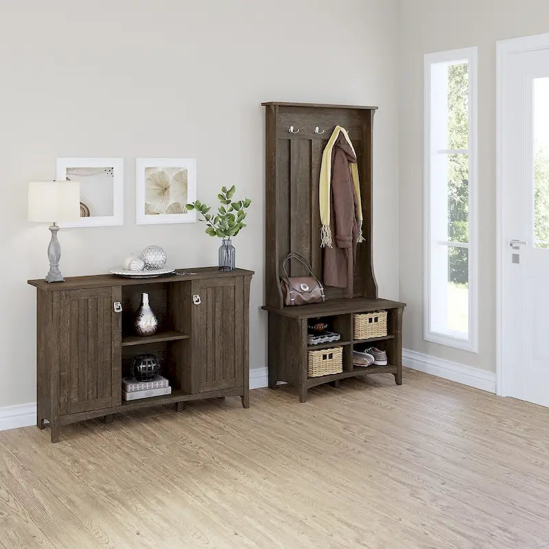 Hall Tree Shoe Bench and Storage Cabinet Set