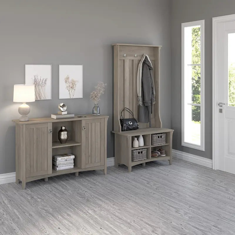 Hall Tree Shoe Bench and Storage Cabinet Set