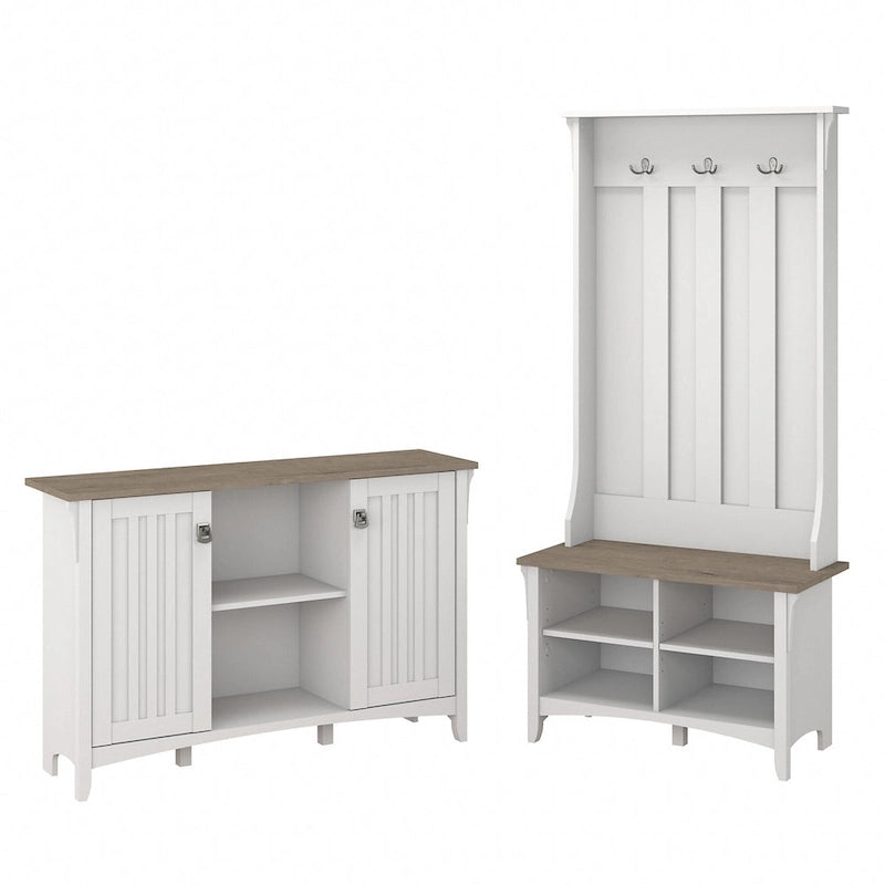 Hall Tree Shoe Bench and Storage Cabinet Set