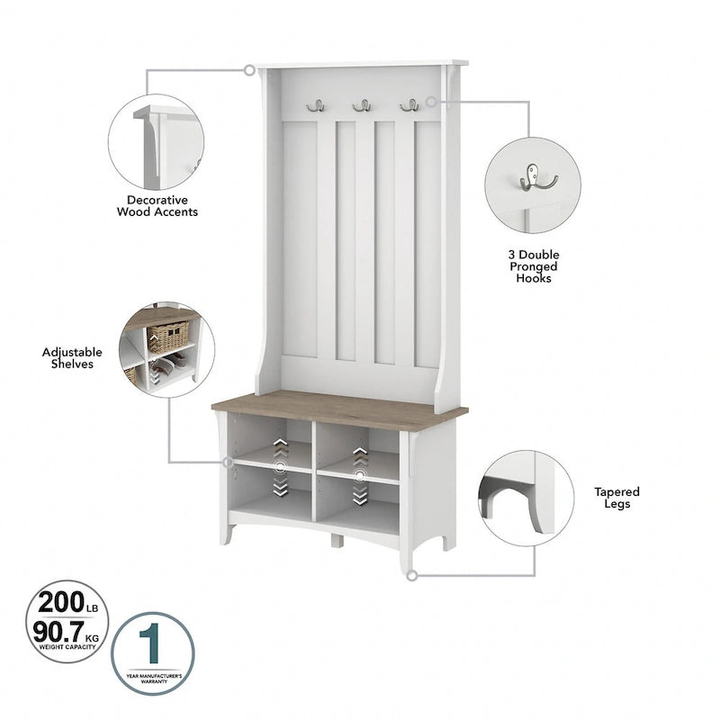 Hall Tree Shoe Bench and Storage Cabinet Set